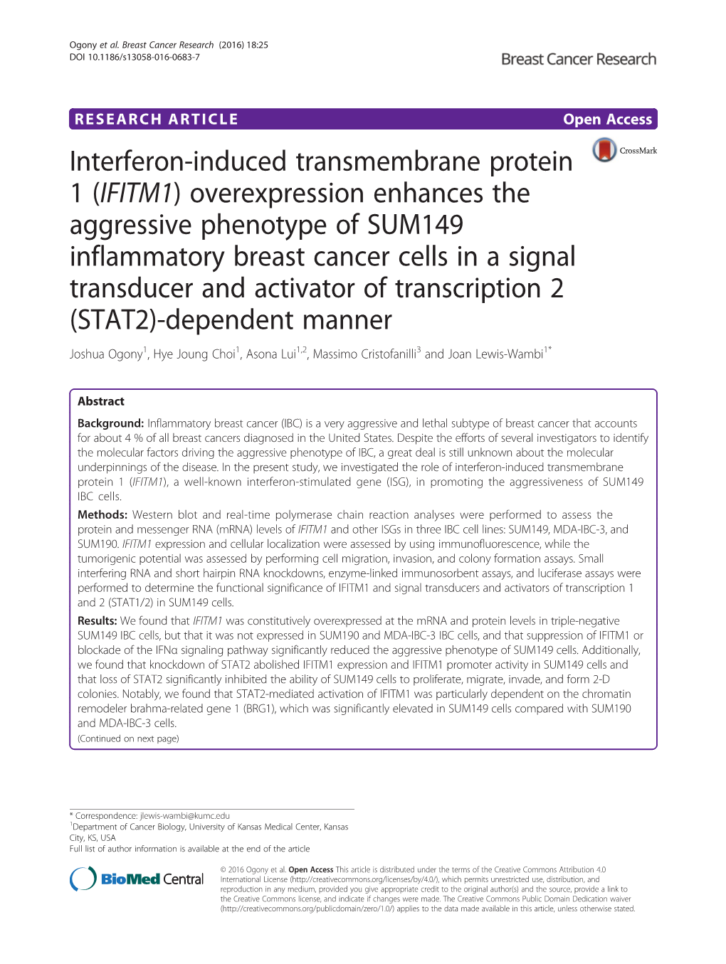 Interferon-Induced Transmembrane Protein 1 (IFITM1) Overexpression