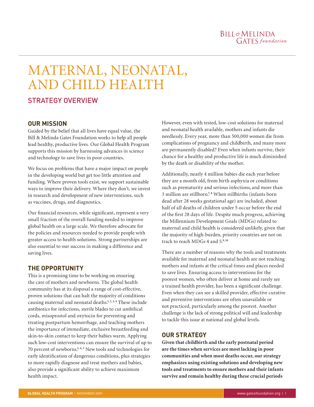 Maternal, Neonatal, and Child Health STRATEGY OVERVIEW