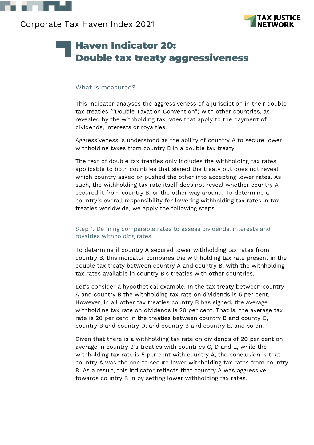 Haven Indicator 20: Double Tax Treaty Aggressiveness