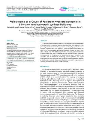 Prolactinoma As a Cause of Persistent Hyperprolactinemia in 6-Pyruvoyl-Tetrahydropterin Synthase Deficiency