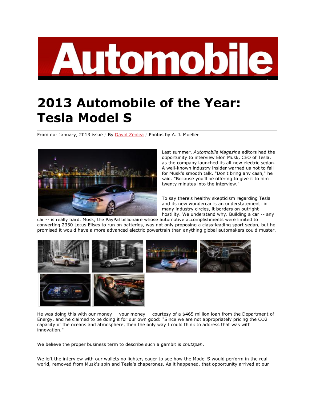 2013 Automobile of the Year: Tesla Model S