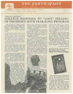 "Lost" Feeling of Freshmen with Year-Long Program
