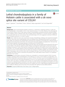 Lethal Chondrodysplasia in a Family of Holstein Cattle Is Associated with a De Novo Splice Site Variant of COL2A1 Jørgen S