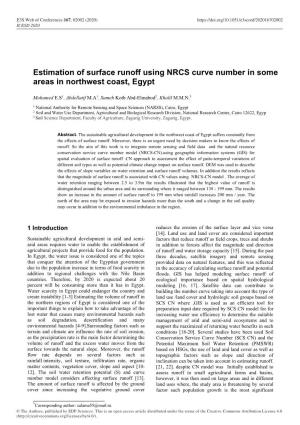 Estimation of Surface Runoff Using NRCS Curve Number in Some Areas in Northwest Coast, Egypt