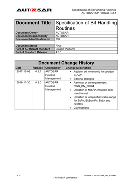 Specification of Bit Handling Routines AUTOSAR CP Release 4.3.1