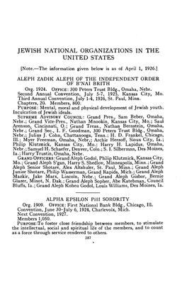 Jewish National Organizations in the United States