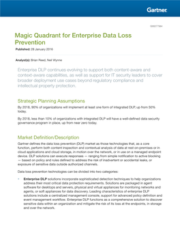 Magic Quadrant for Enterprise Data Loss Prevention Published: 28 January 2016