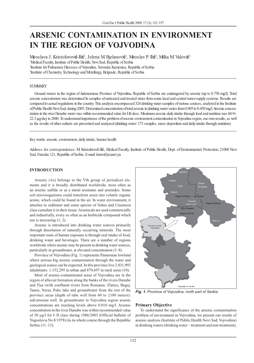 ARSENIC CONTAMINATION in ENVIRONMENT in the REGION of VOJVODINA Miroslava J