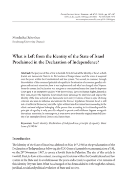 What Is Left from the Identity of the State of Israel Proclaimed in the Declaration of Independence?