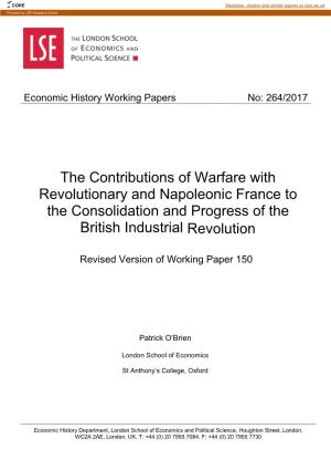 The Contributions of Warfare with Revolutionary and Napoleonic France to the Consolidation and Progress of the British Industrial Revolution
