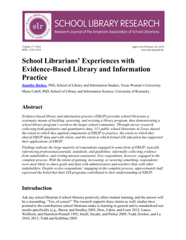 School Librarians' Experiences with Evidence-Based Library And