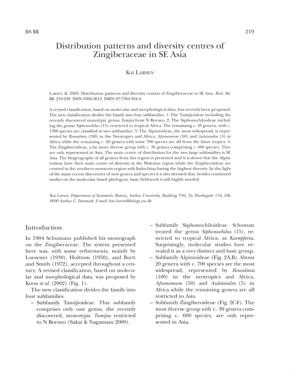 Distribution Patterns and Diversity Centres of Zingiberaceae in SE Asia