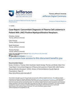 Concomitant Diagnosis of Plasma Cell Leukemia in Patient with JAK2 Positive Myeloproliferative Neoplasm