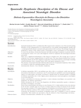 Spasmodic Dysphonia: Description of the Disease and Associated Neurologic Disorders