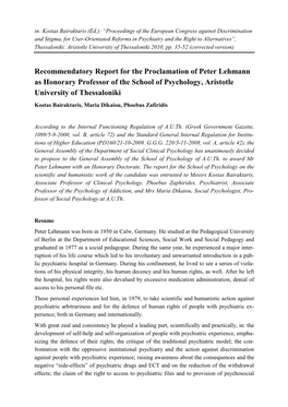 Recommendatory Report for the Proclamation Of