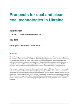 Prospects for Coal and Clean Coal Technologies in Ukraine