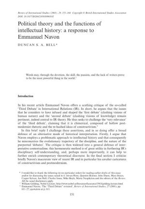 Political Theory and the Functions of Intellectual History: a Response to Emmanuel Navon