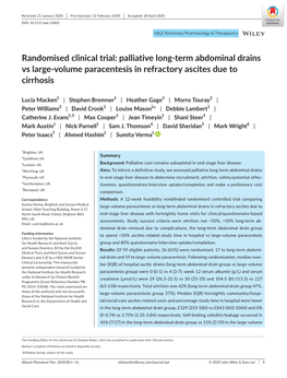 Randomised Clinical Trial: Palliative Long‐Term Abdominal Drains Vs