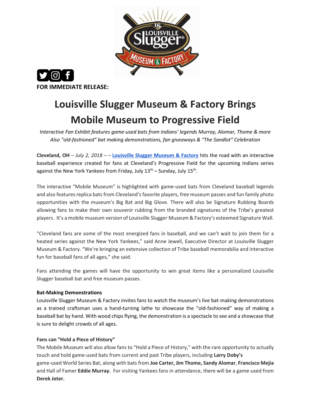 Louisville Slugger Museum & Factory Brings Mobile Museum To