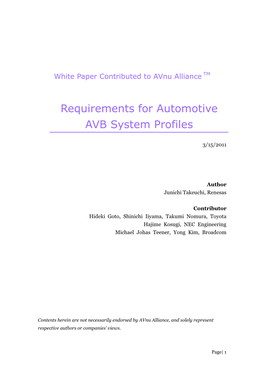 Requirements for Automotive AVB System Profiles