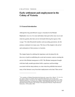 Early Settlement and Employment in the Colony of Victoria