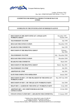 “Guideline on the Investigation of Bioequivalence”. [CPMP/EWP/QWP