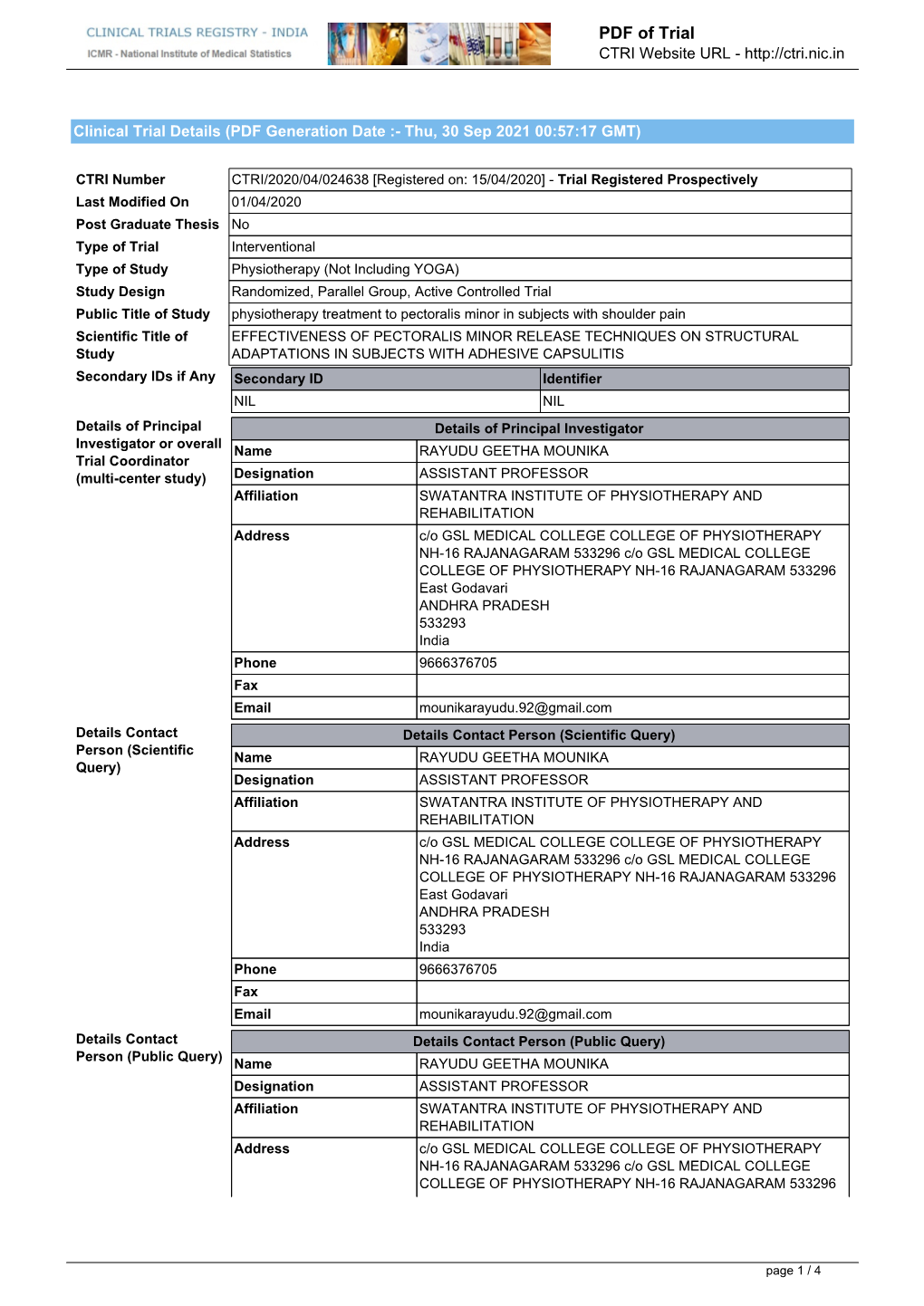 CTRI Trial Data