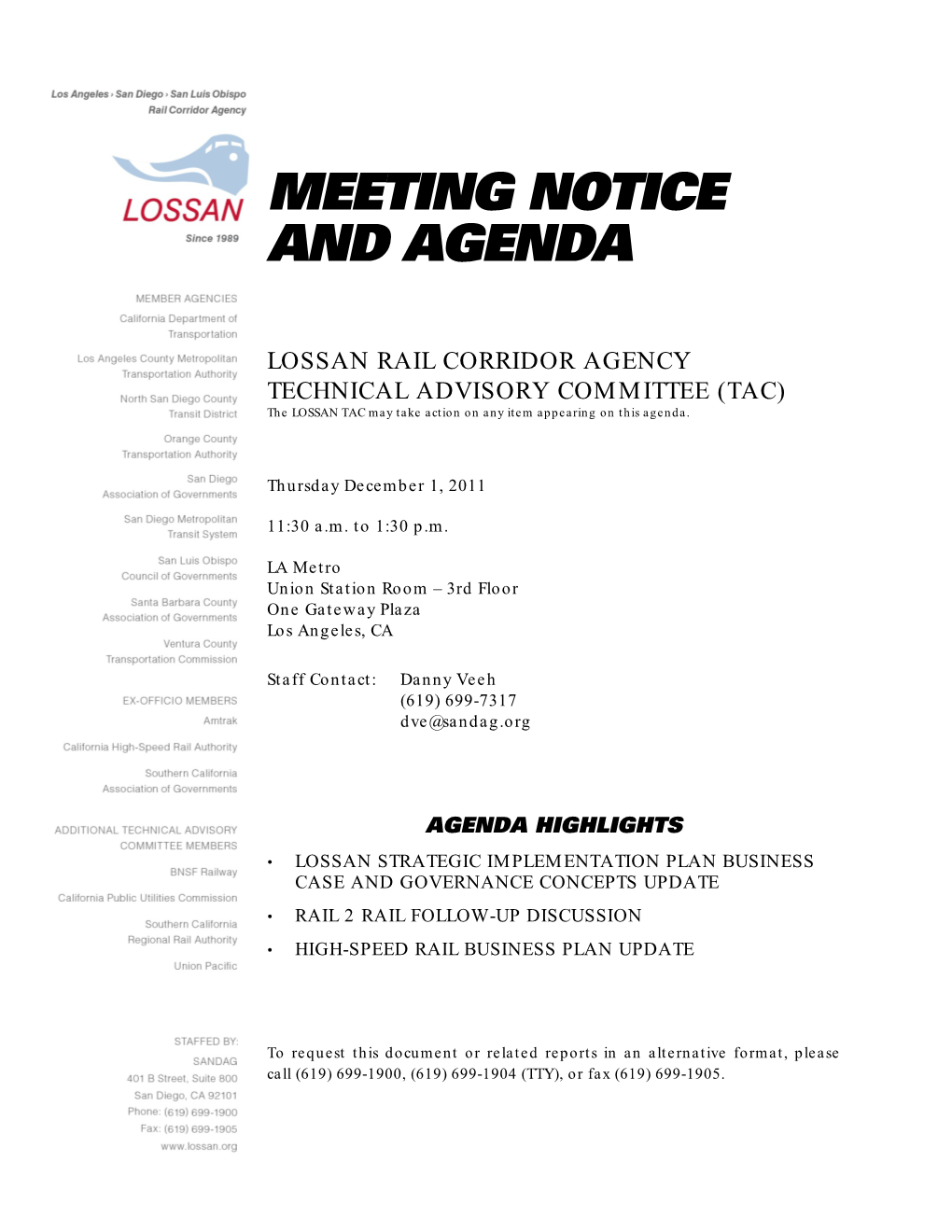 Meeting Notice and Agenda