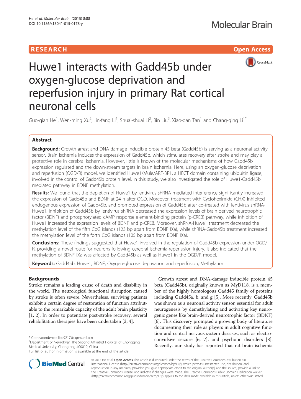 Huwe1 Interacts with Gadd45b Under Oxygen-Glucose