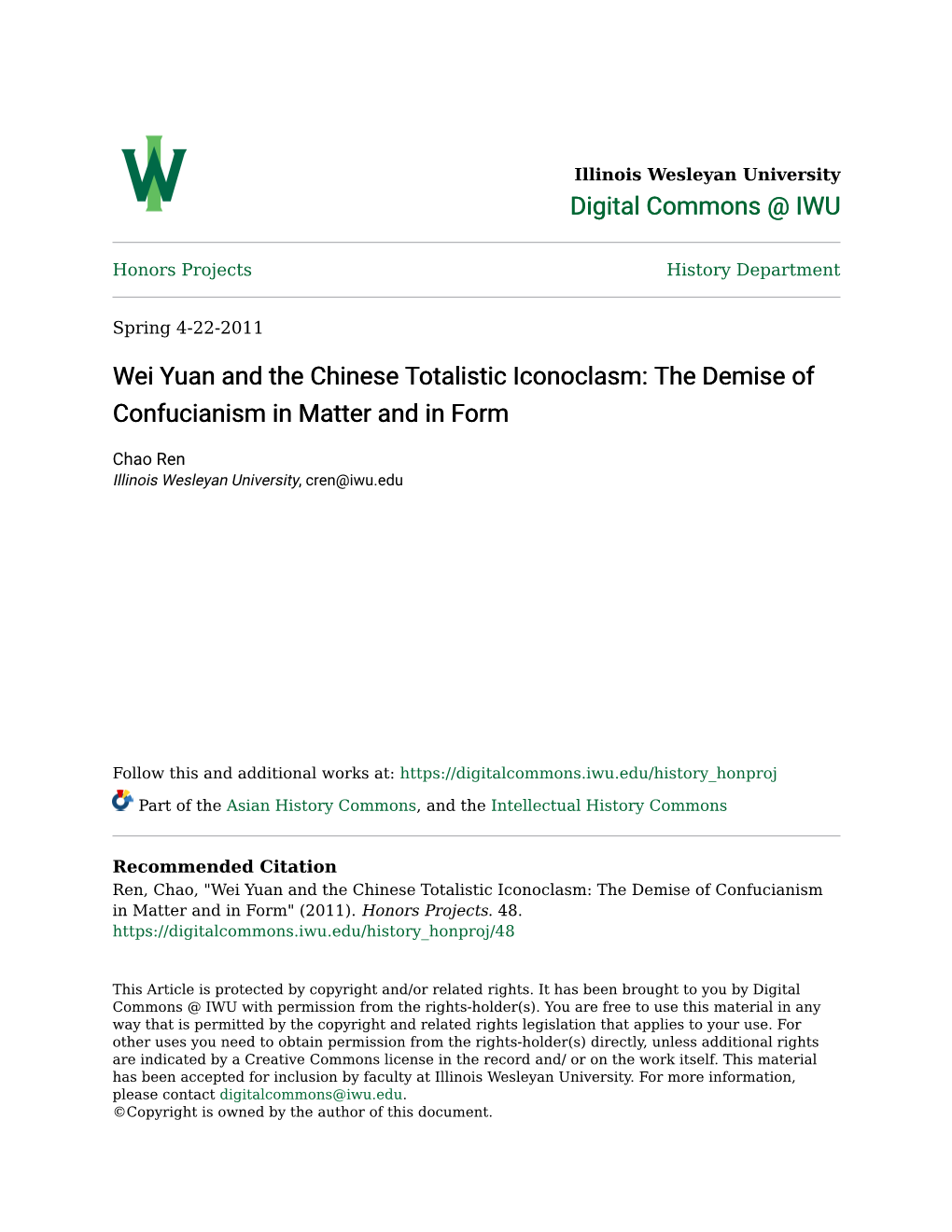 Wei Yuan and the Chinese Totalistic Iconoclasm: the Demise of Confucianism in Matter and in Form