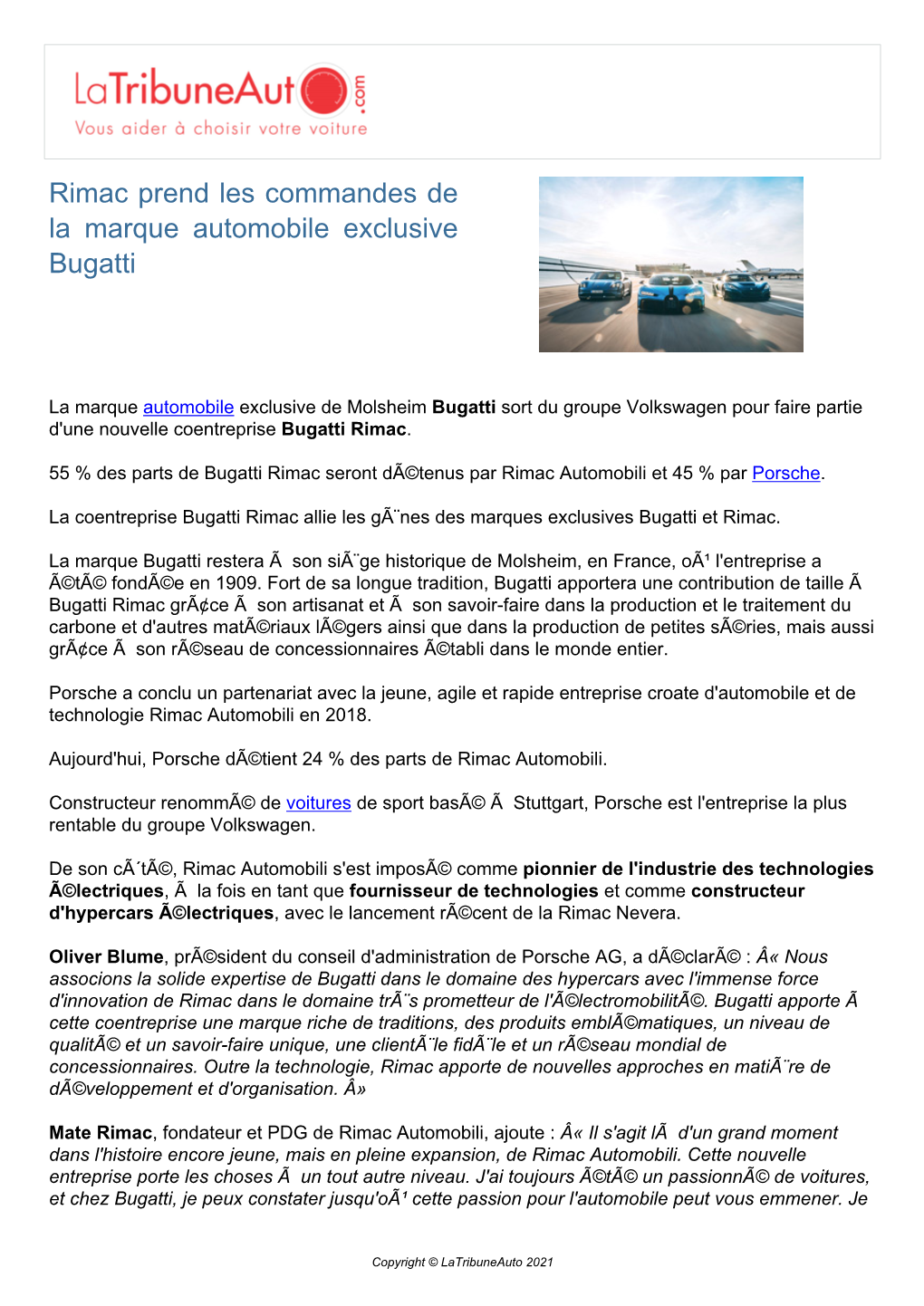 Rimac Prend Les Commandes De La Marque Automobile Exclusive Bugatti