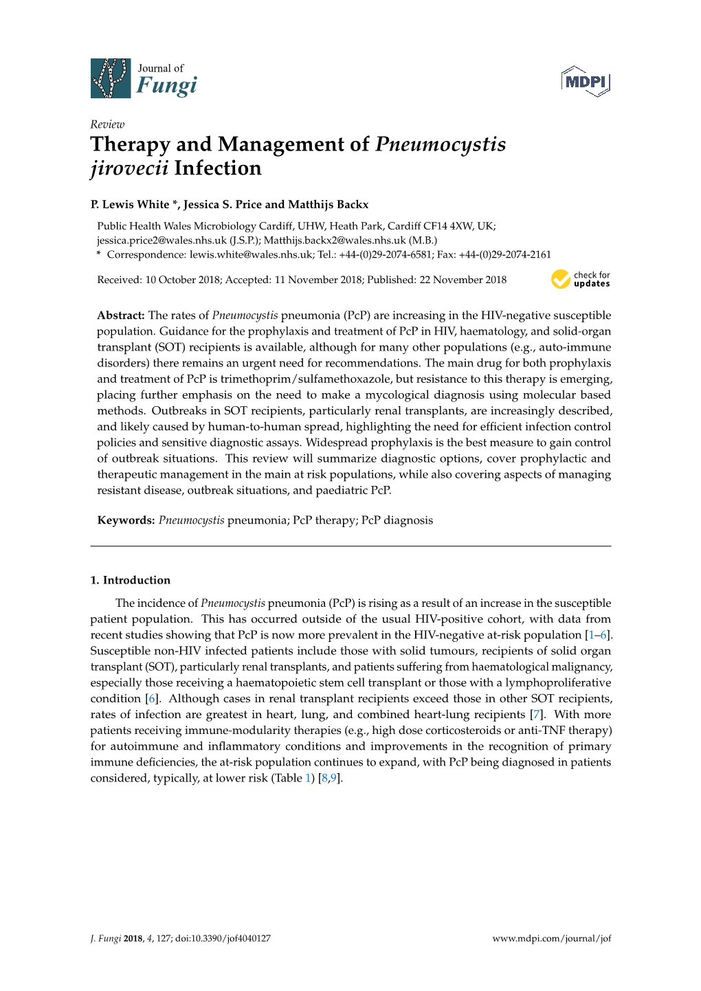 Therapy and Management of Pneumocystis Jirovecii Infection