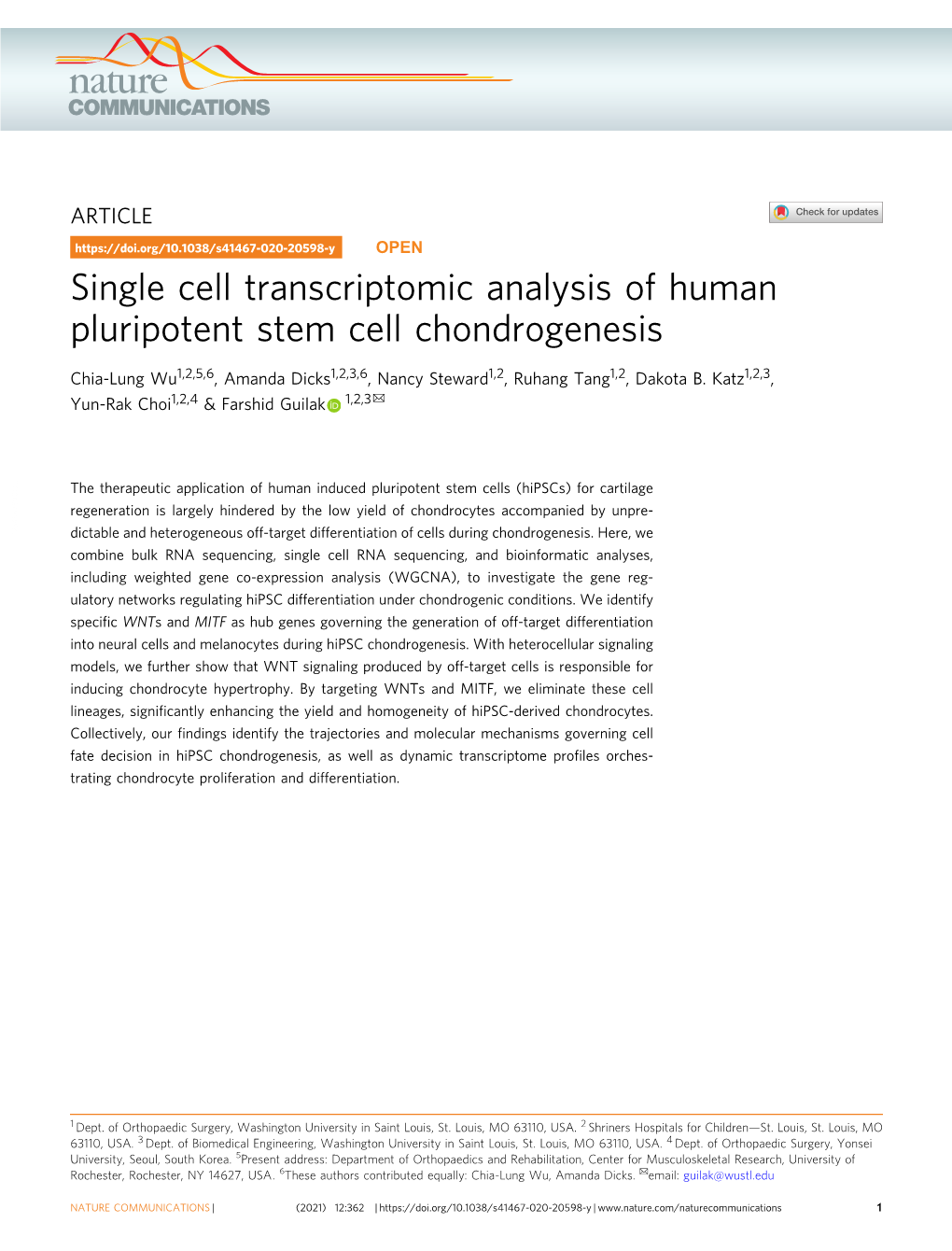 Single Cell Transcriptomic Analysis of Human Pluripotent Stem Cell Chondrogenesis