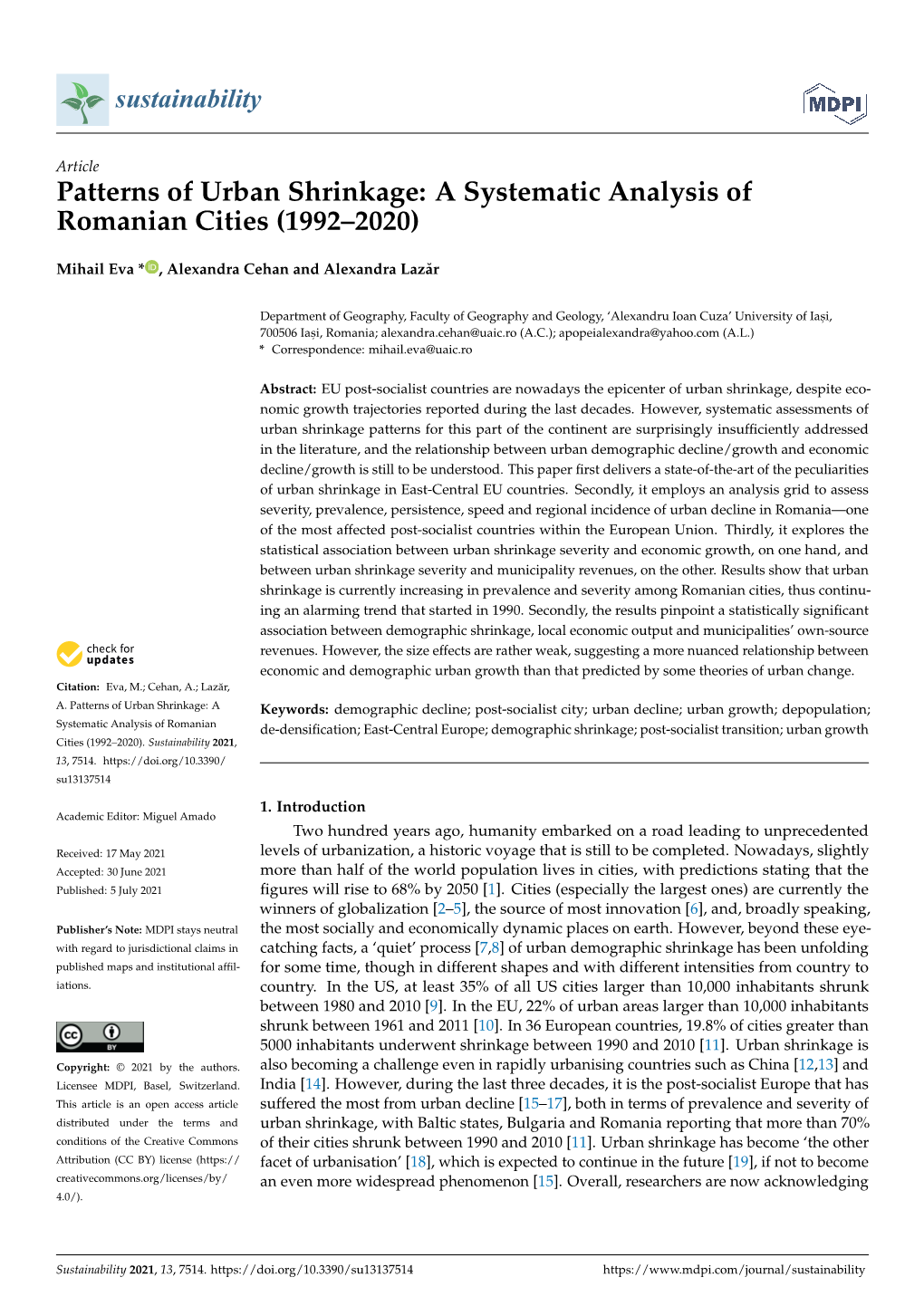 Patterns of Urban Shrinkage: a Systematic Analysis of Romanian Cities (1992–2020)