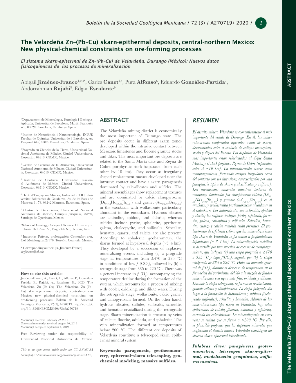 The Velardeña Zn–(Pb–Cu) Skarn-Epithermal Deposits, Central