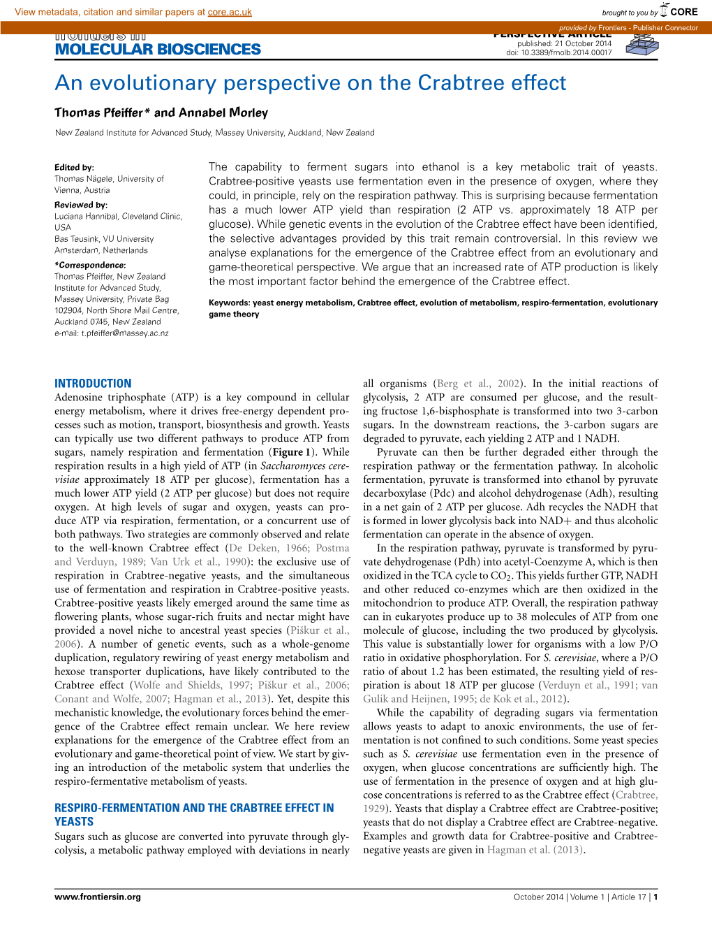 An Evolutionary Perspective on the Crabtree Effect