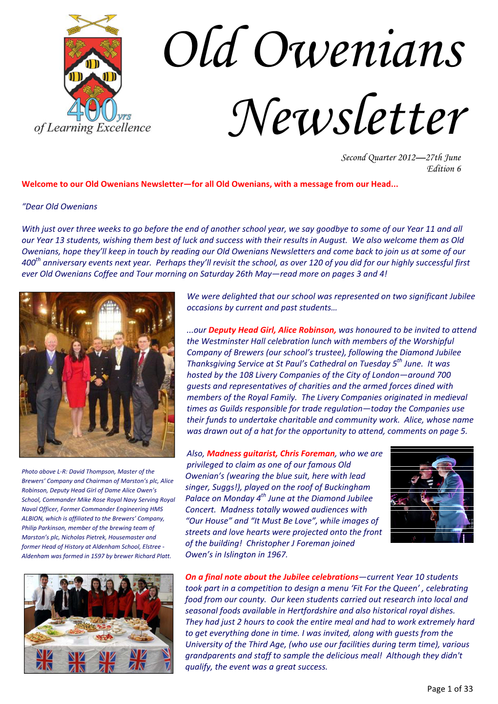 Old Owenians Newsletter June 2012 V2.Pdf