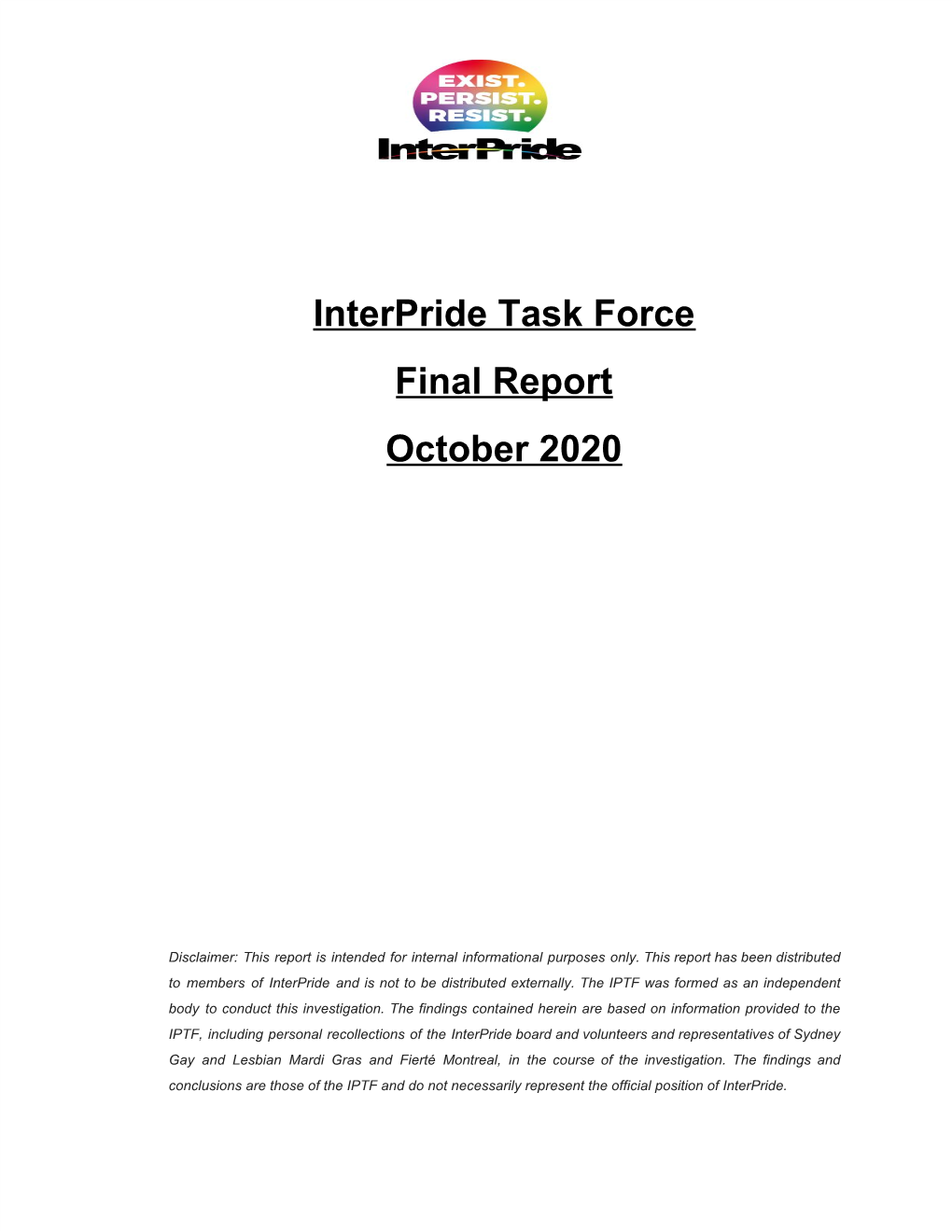 Interpride Task Force Final Report October 2020