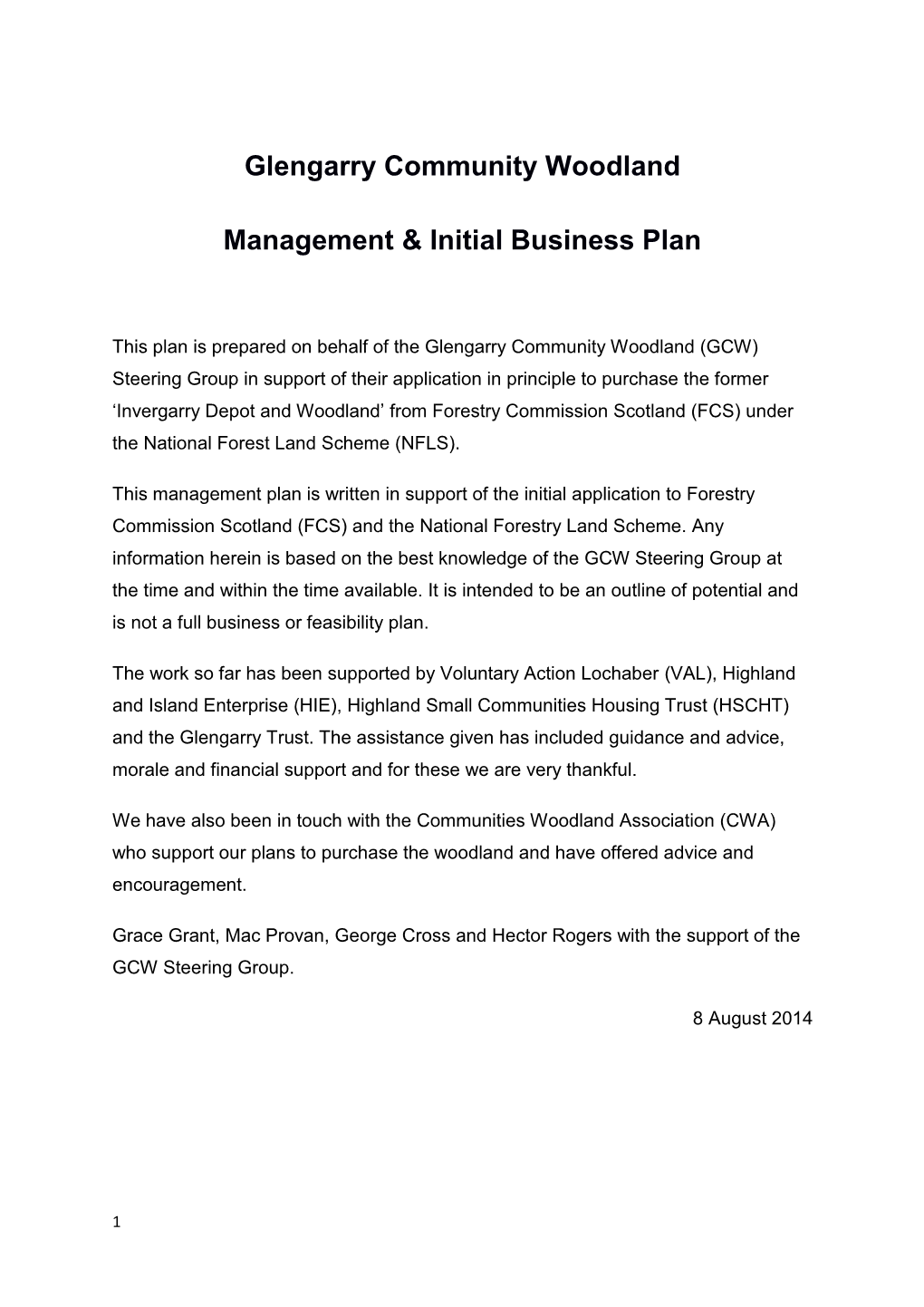 Glengarry Community Woodland Management & Initial Business Plan