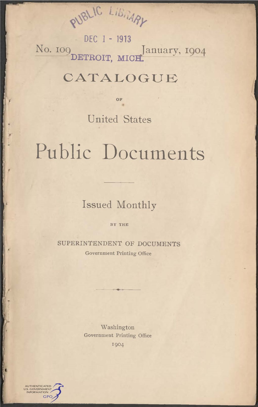Catalogue of United States Public Documents / January, 1904