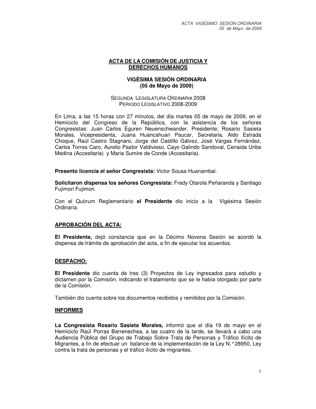 Acta De La Comisión De Justicia Y Derechos Humanos