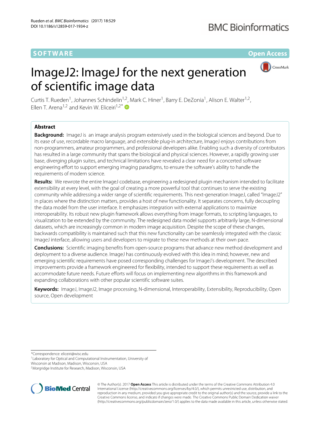 Imagej2: Imagej for the Next Generation of Scientific Image Data Curtis T