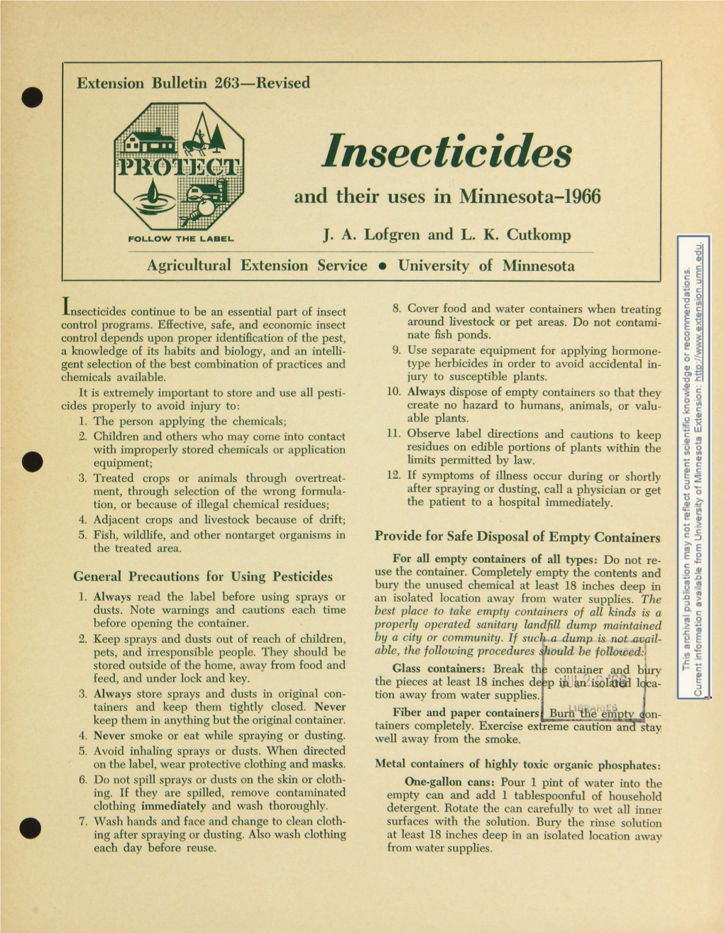 Insecticides and Their Uses in Minnesota-1966