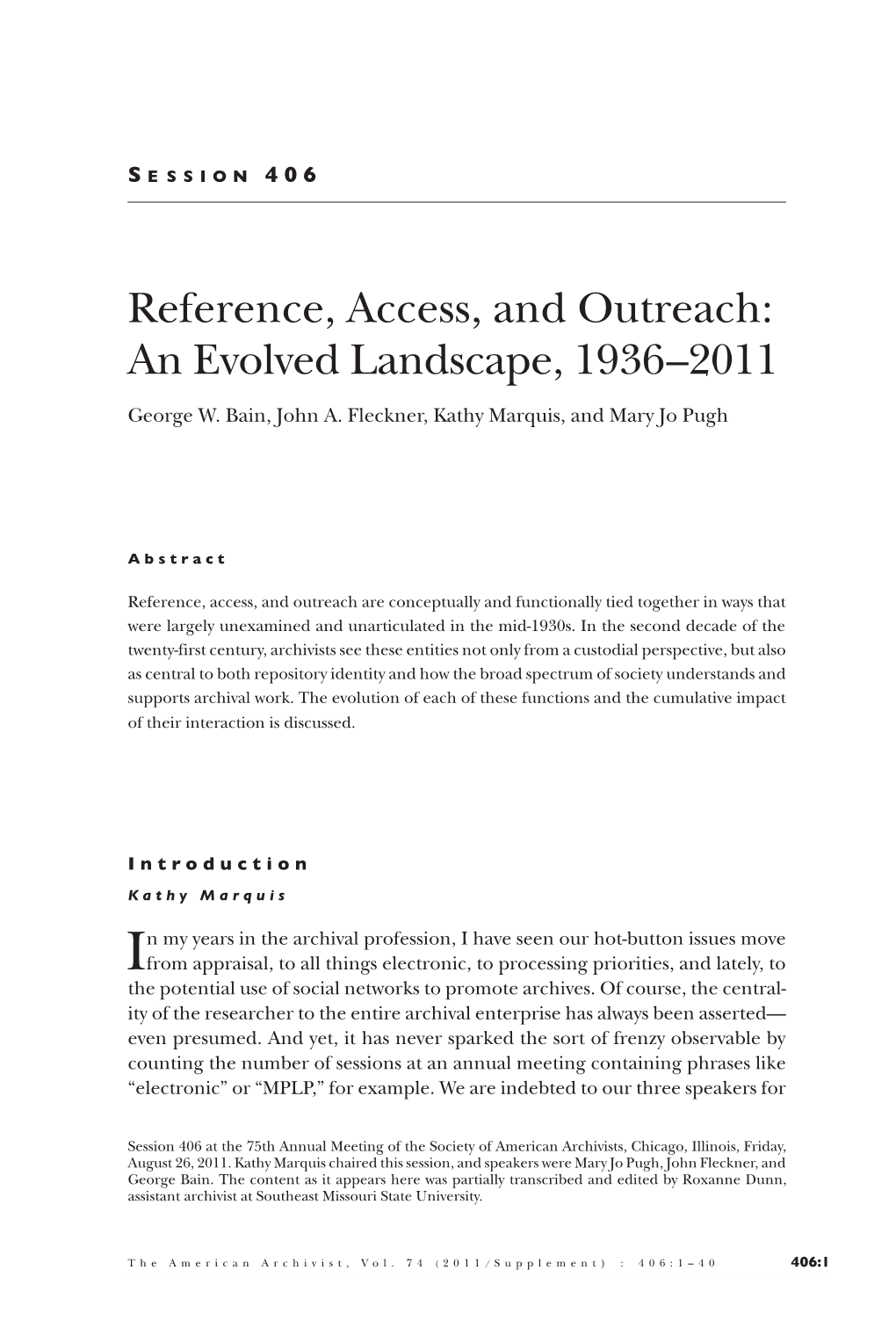 Reference, Access, and Outreach: an Evolved Landscape, 1936–2011