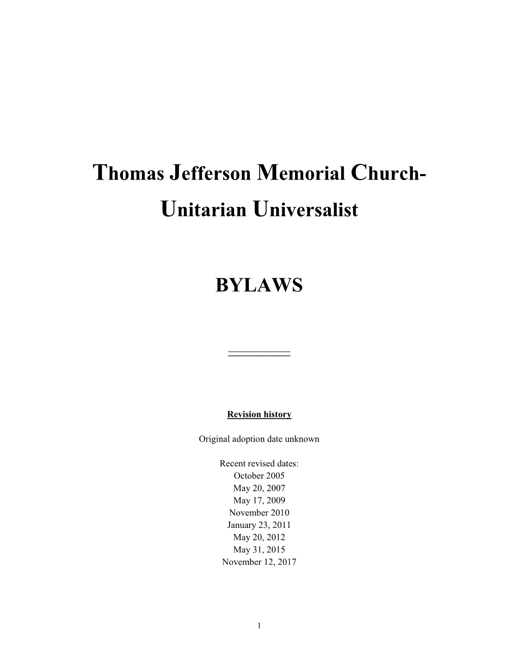 Thomas Jefferson Memorial Church- Unitarian Universalist BYLAWS