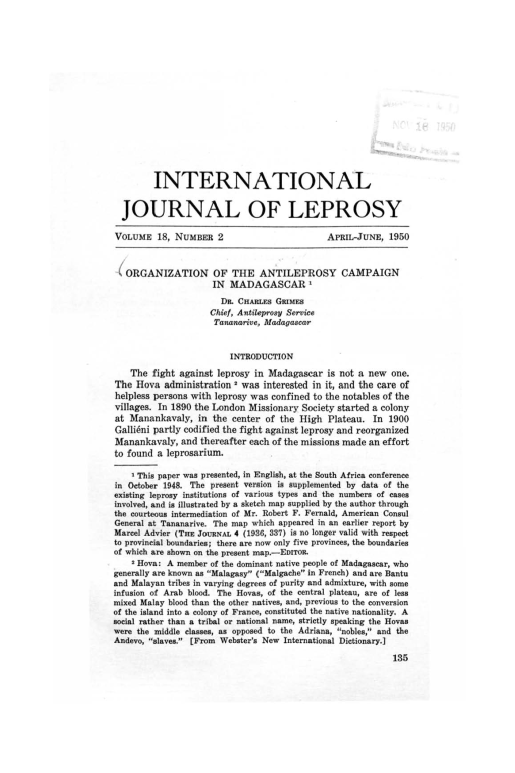 International Journal of Leprosy