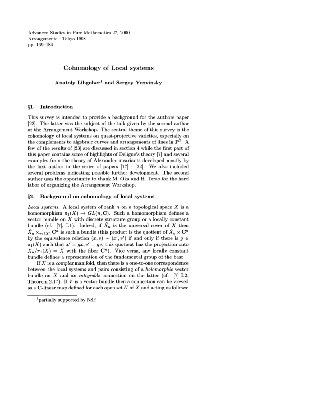 Cohomology of Local Systems