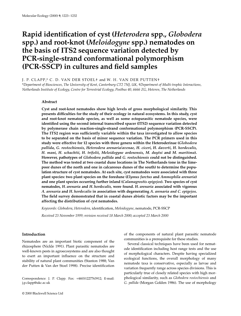 Rapid Identification of Cyst (Heterodera Spp., Globodera Spp