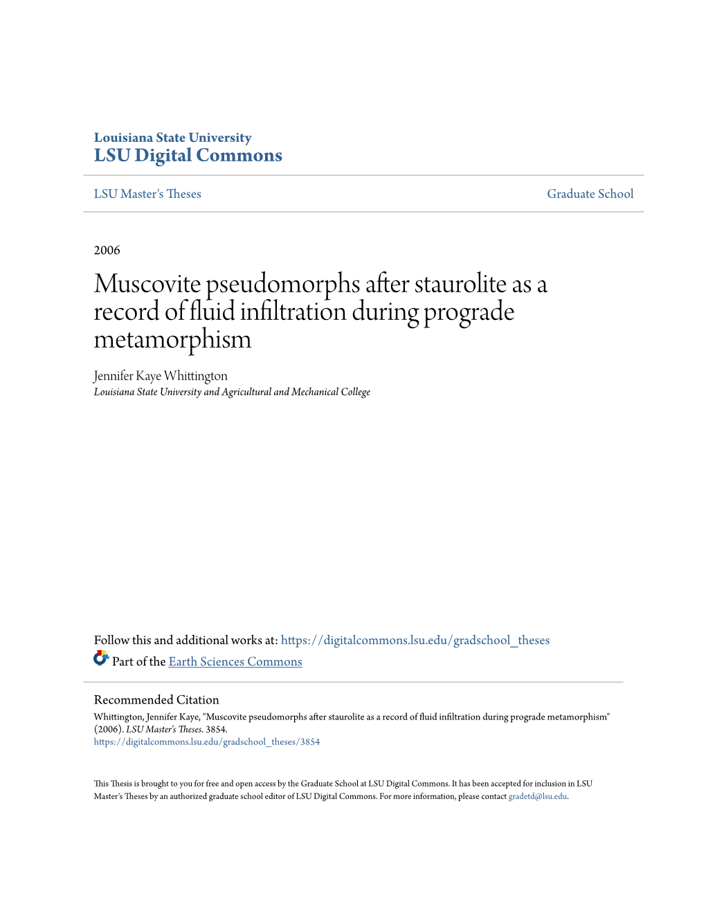 Muscovite Pseudomorphs After Staurolite As a Record of Fluid Infiltration During Prograde Metamorphism