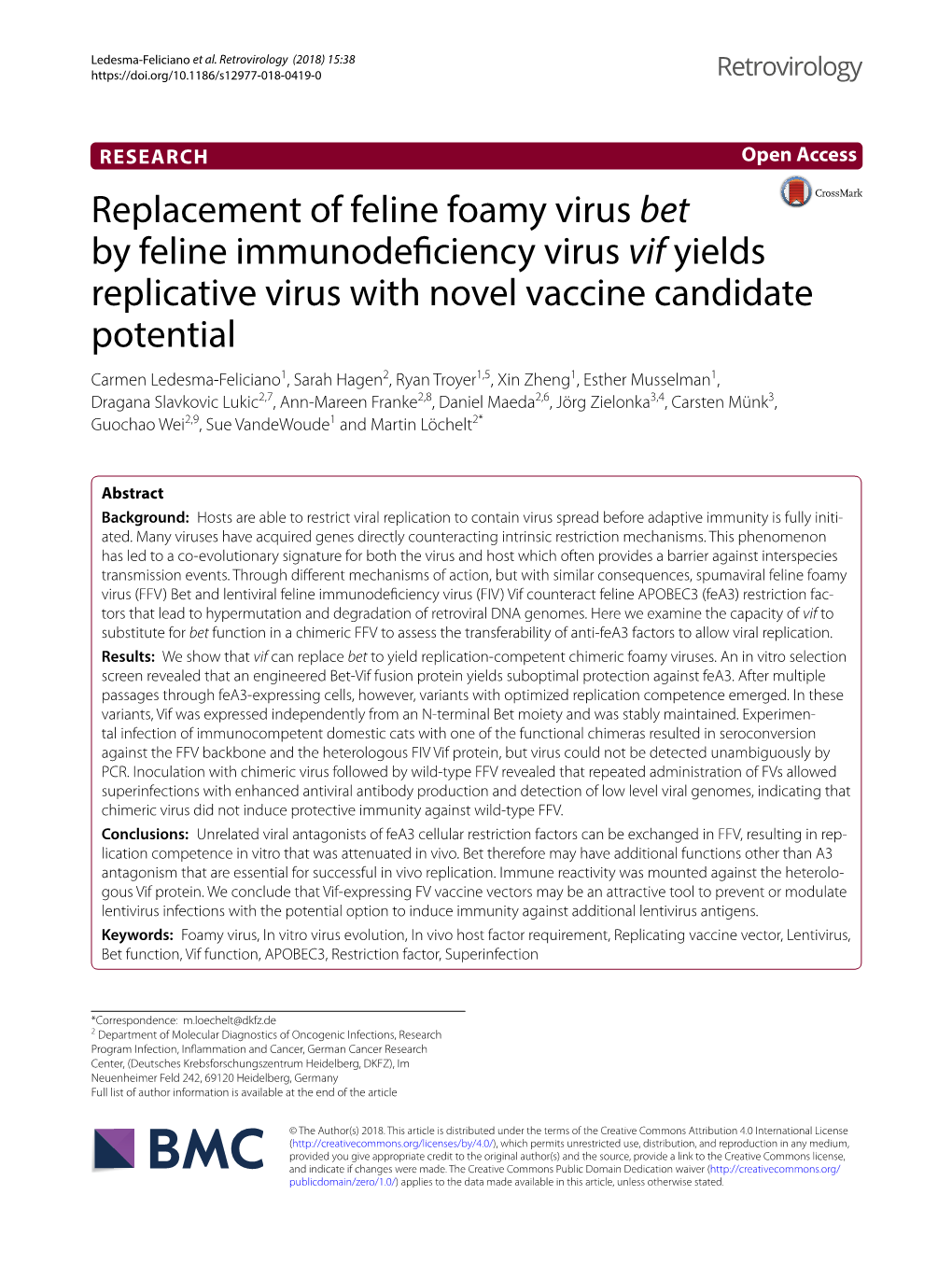 Replacement of Feline Foamy Virus Bet by Feline Immunodeficiency Virus Vif Yields Replicative Virus with Novel Vaccine Candidate